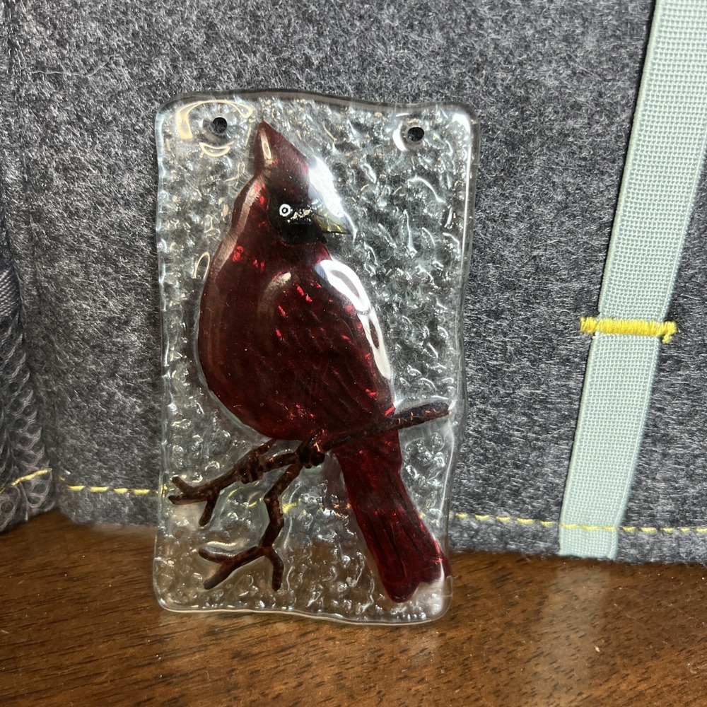 Red Cardinal Bird Glass Ornament On Stick Christmas Holiday Tree‎